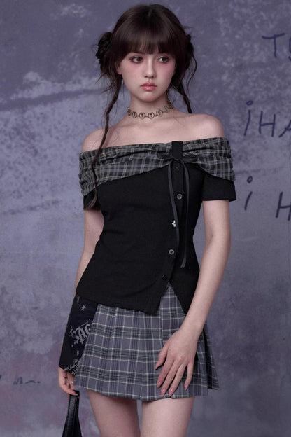 Plaid Graffiti Pleated Skirt + Top