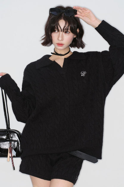 Cable Knit Polo Sweater + Pants