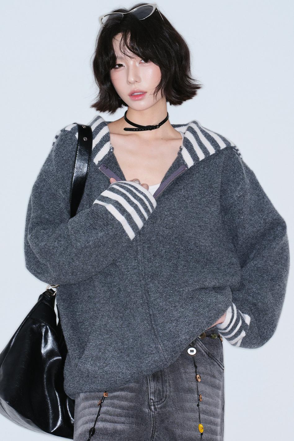 Striped Zip Knit Top