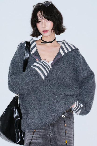 Striped Zip Knit Top