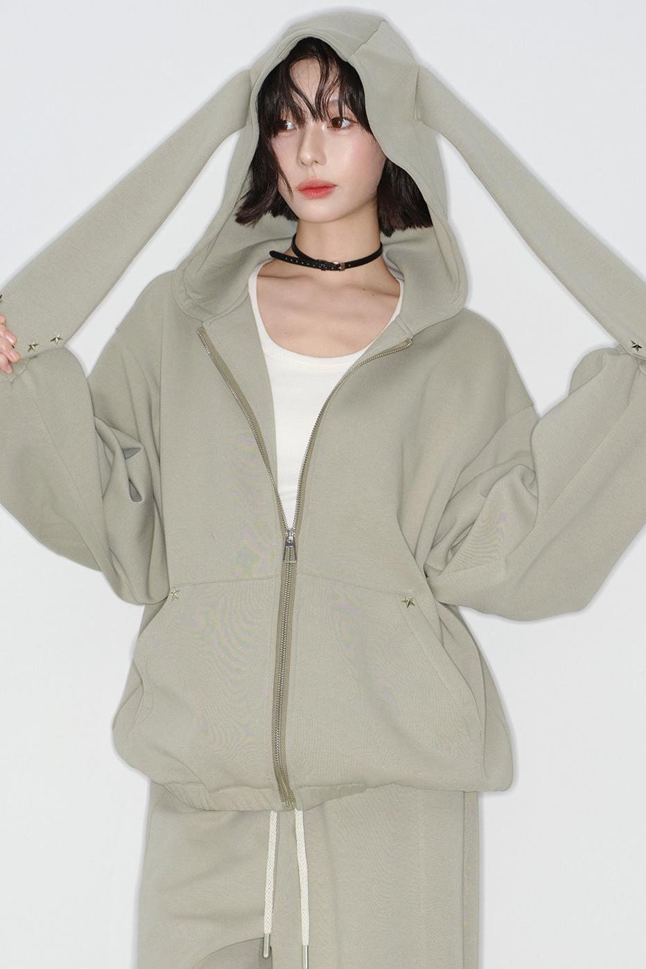 Rabbit Ears Hooded Cardigan + Straight Long Pants