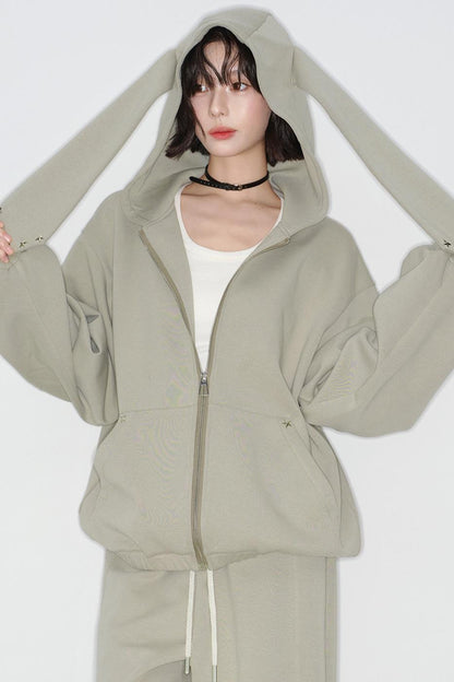 Rabbit Ears Hooded Cardigan + Straight Long Pants
