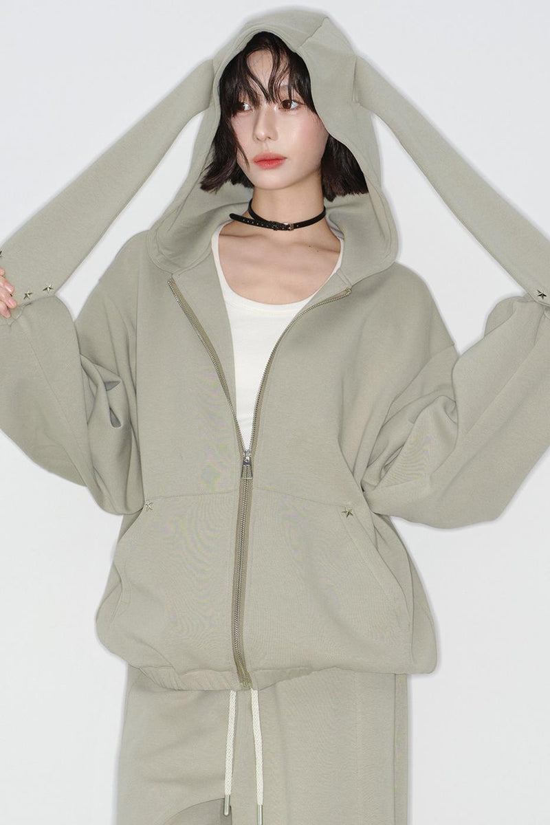 Rabbit Ears Hooded Cardigan + Straight Long Pants