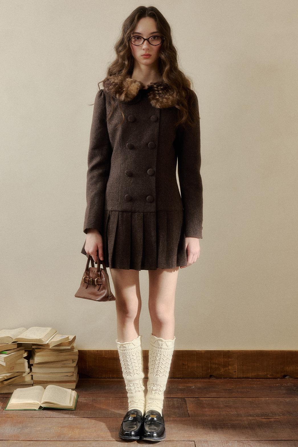 Retro Preppy Style Pleated Dress