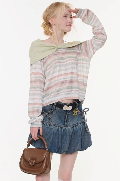 Striped Sweet Girly Tops