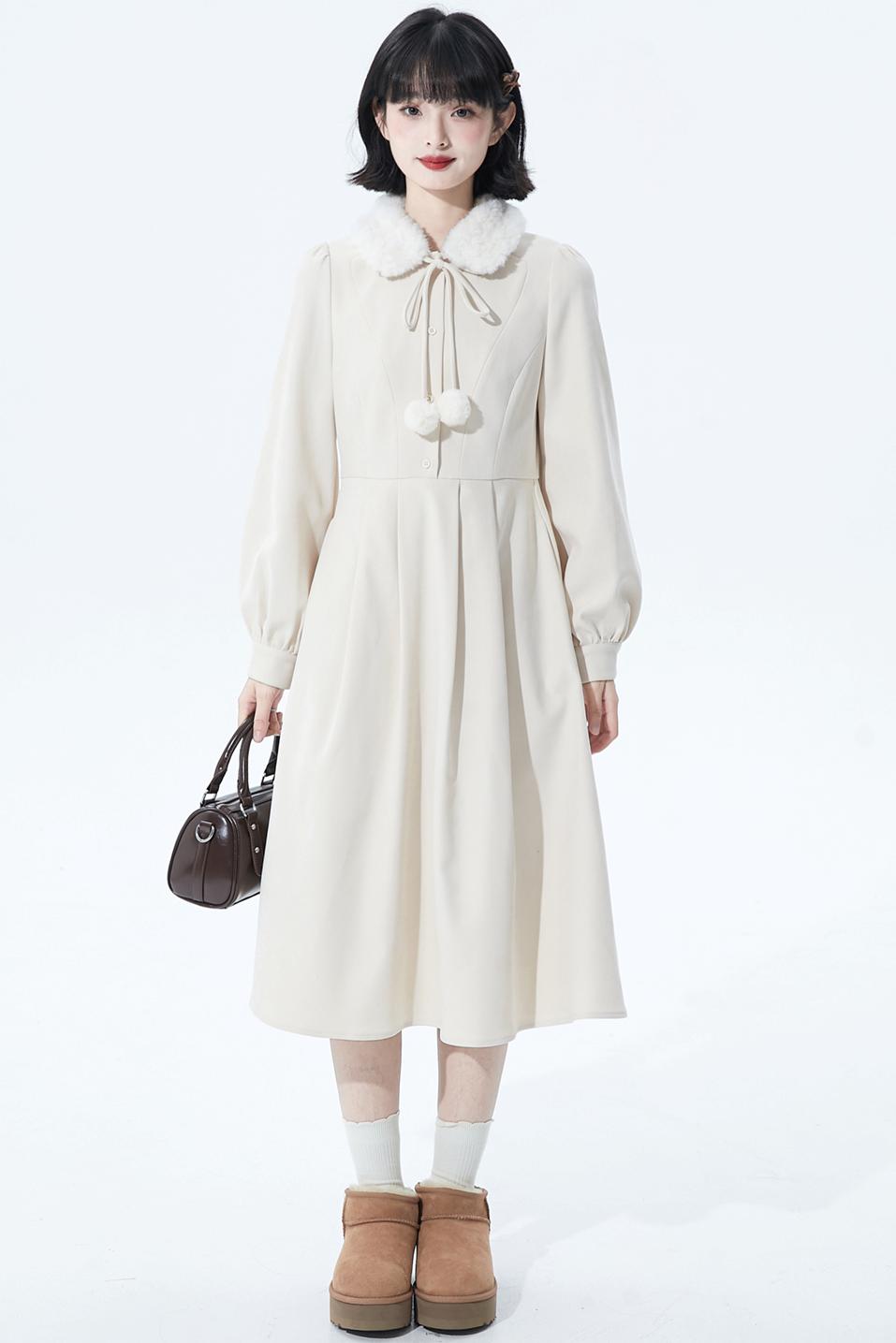 Fur Collar Sweet Retro Dress