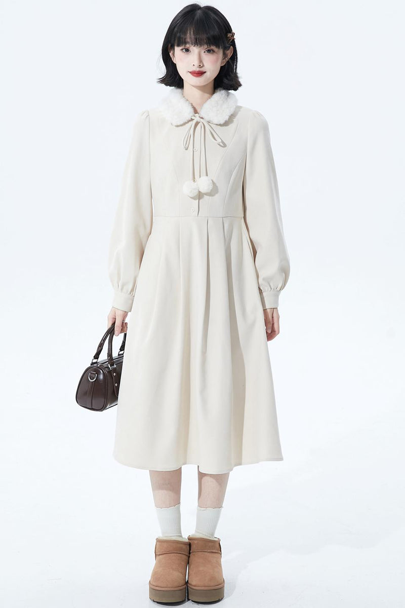 Fur Collar Sweet Retro Dress