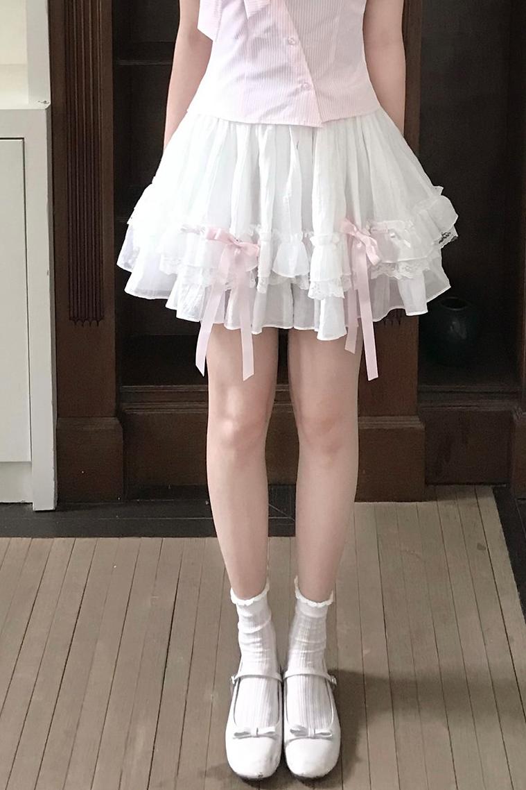 Fluffy Sweet Off-shoulder Ribbon Blouse + Skirt