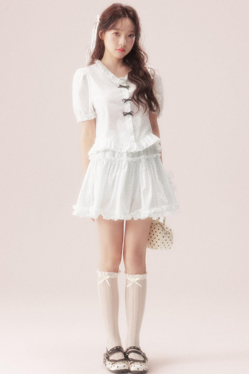 Polka Dot Bow Blouse Suit + Skirt