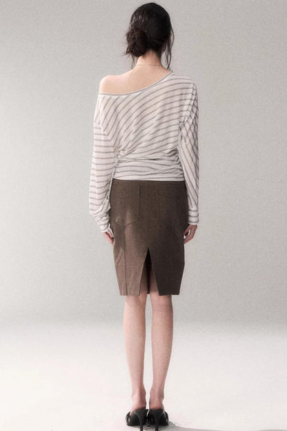 Striped Tencel Off-shoulder Top