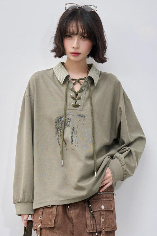 Gravity Lace-up Polo Top