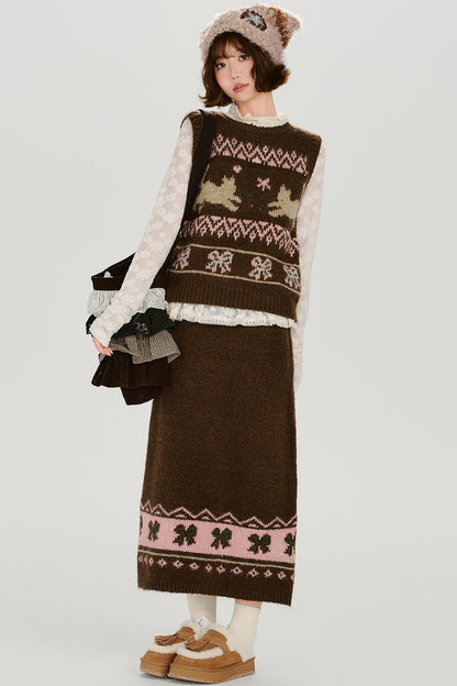 Retro Fair Isle Knit Vest + Skirt