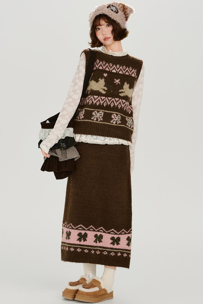 Retro Fair Isle Knit Vest + Skirt