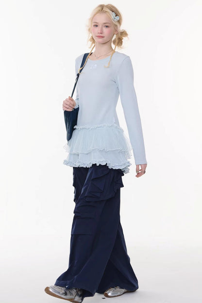 Lace Pleated Dot Top