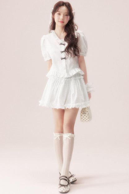 Polka Dot Bow Blouse Suit + Skirt