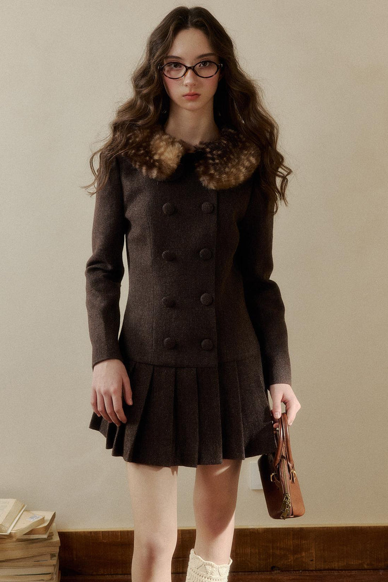 Retro Preppy Style Pleated Dress