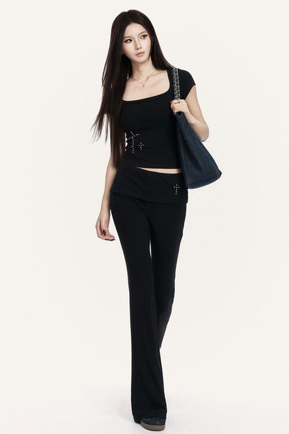 Cross Hot Studs Slim Top + Flare Pants