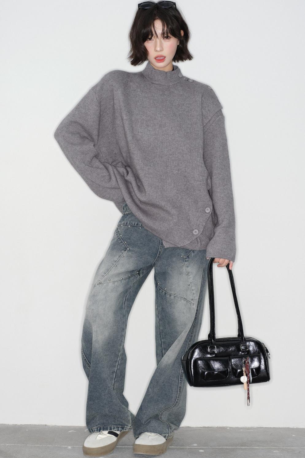 -collar Knitted Sweater