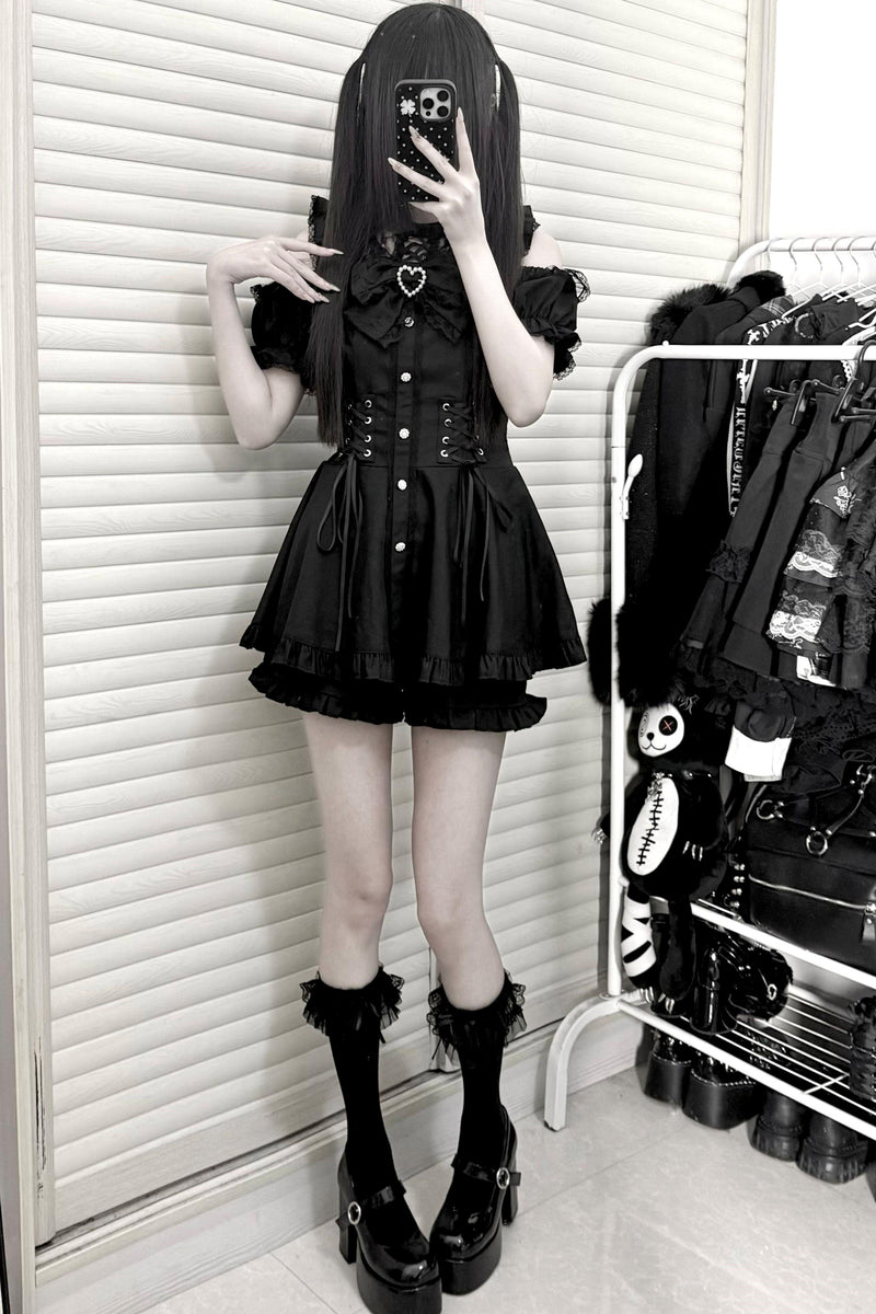 Black / Striped Gothic Lace Ribbon Dress Set