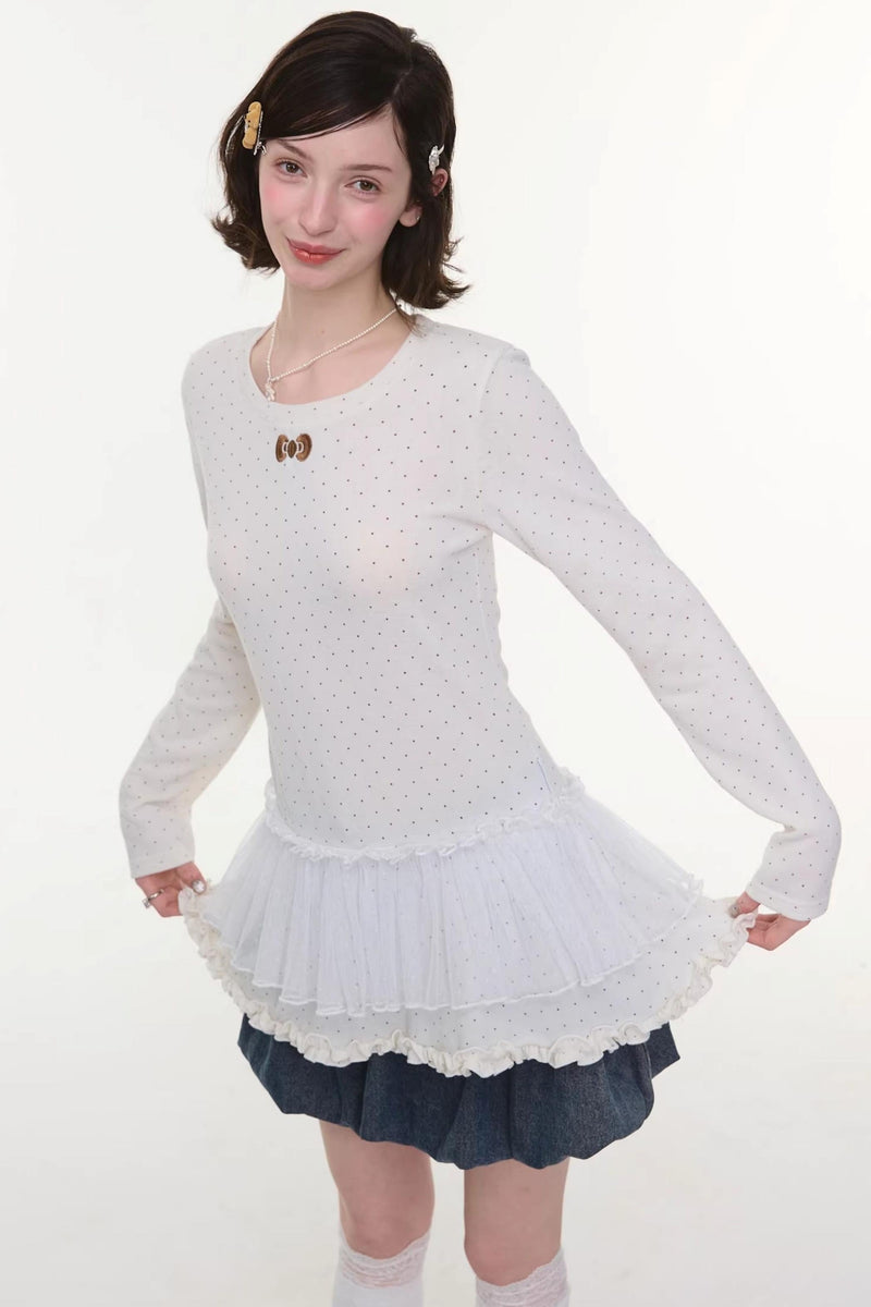 Lace Pleated Dot Top