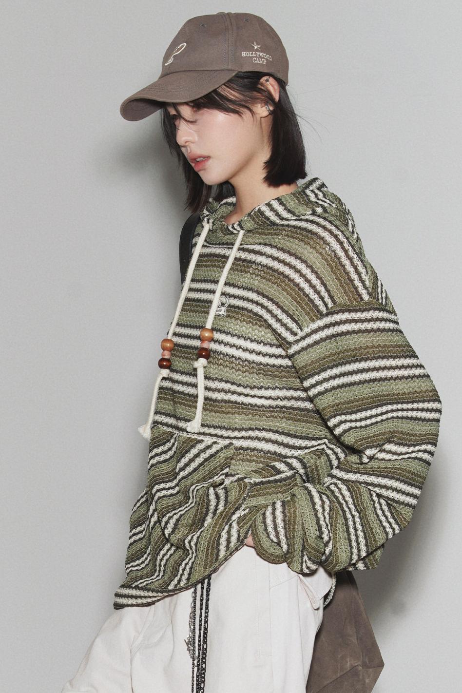 Gravity Striped Hooded Top