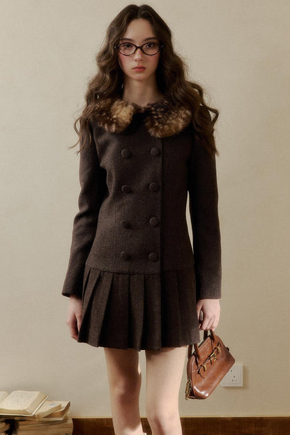 Retro Preppy Style Pleated Dress