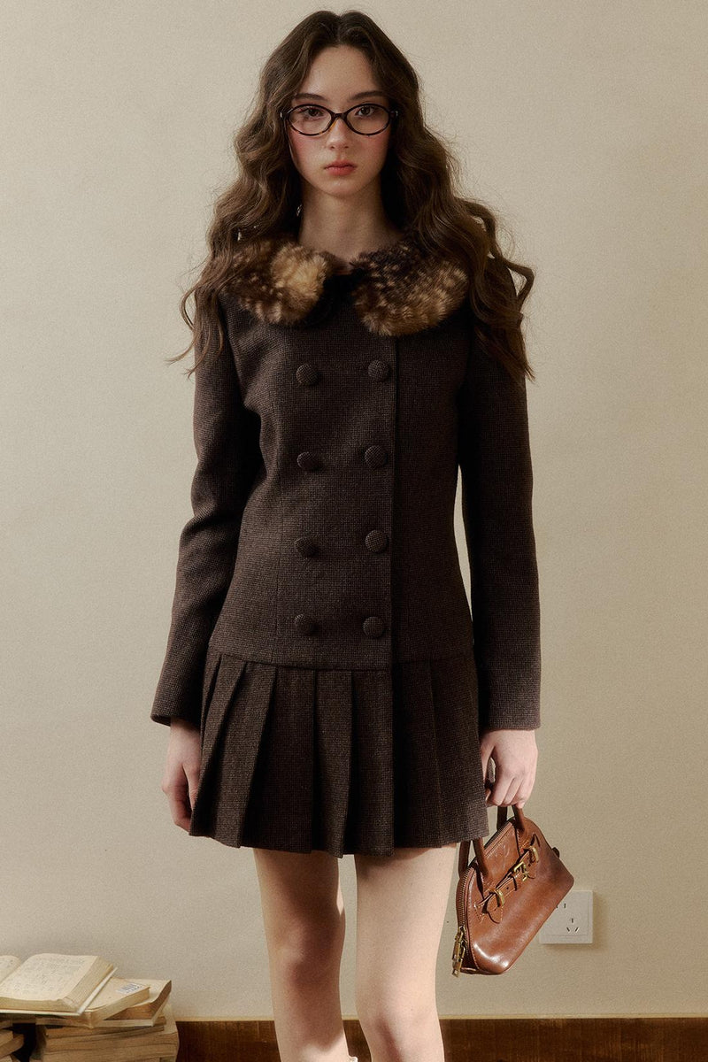 Retro Preppy Style Pleated Dress