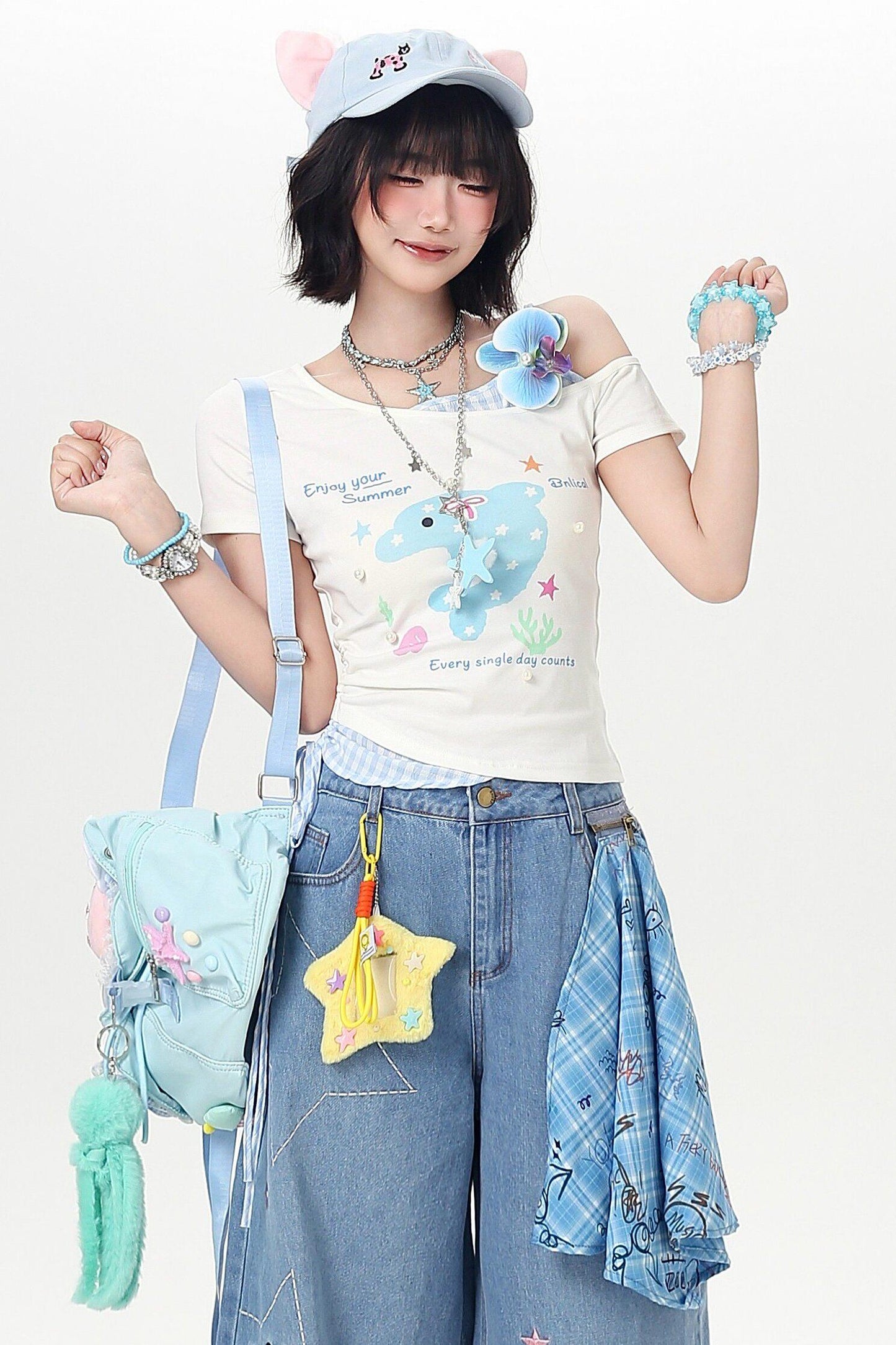 Off-shoulder Dolphin Summer Fake Two-piece Top