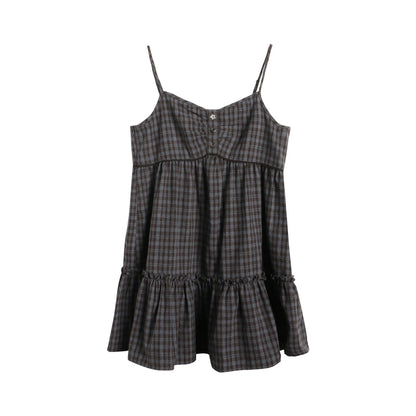 Checked Doll Shirring Slip Dress