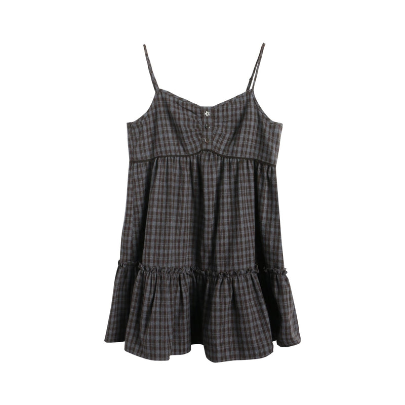 Checked Doll Shirring Slip Dress