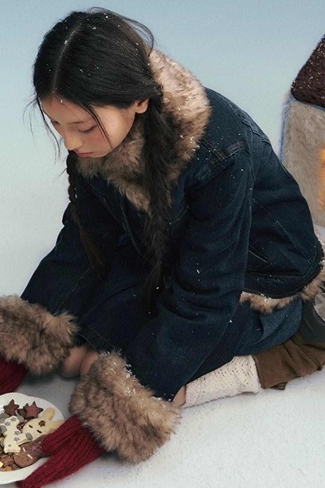 Fur Collar Denim Jacket + Skirt