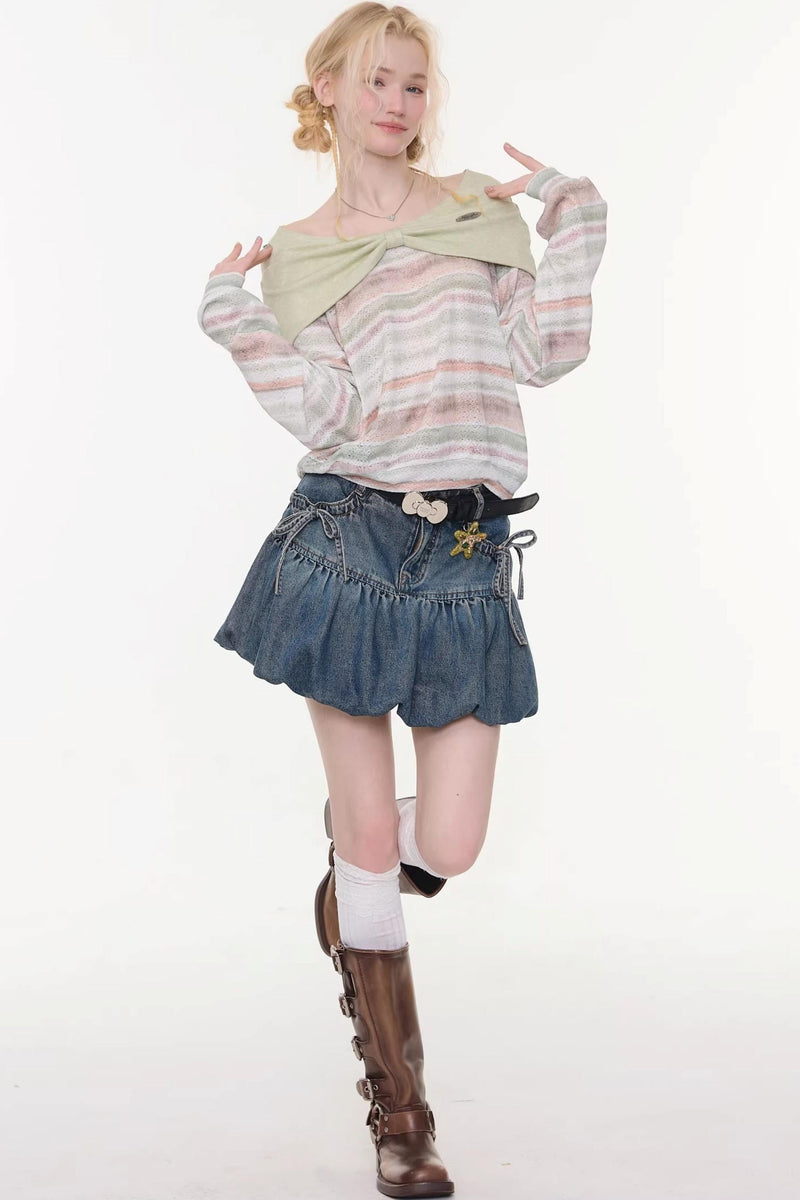 Striped Sweet Girly Tops