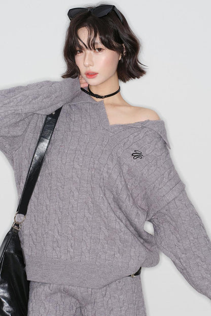 Cable Knit Polo Sweater + Pants