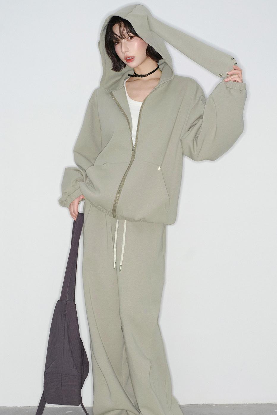 Rabbit Ears Hooded Cardigan + Straight Long Pants