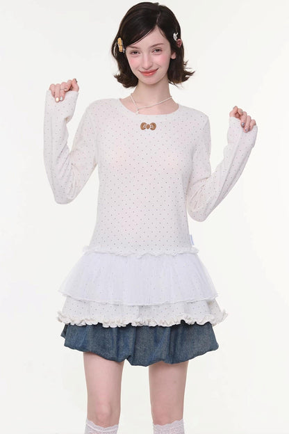 Lace Pleated Dot Top