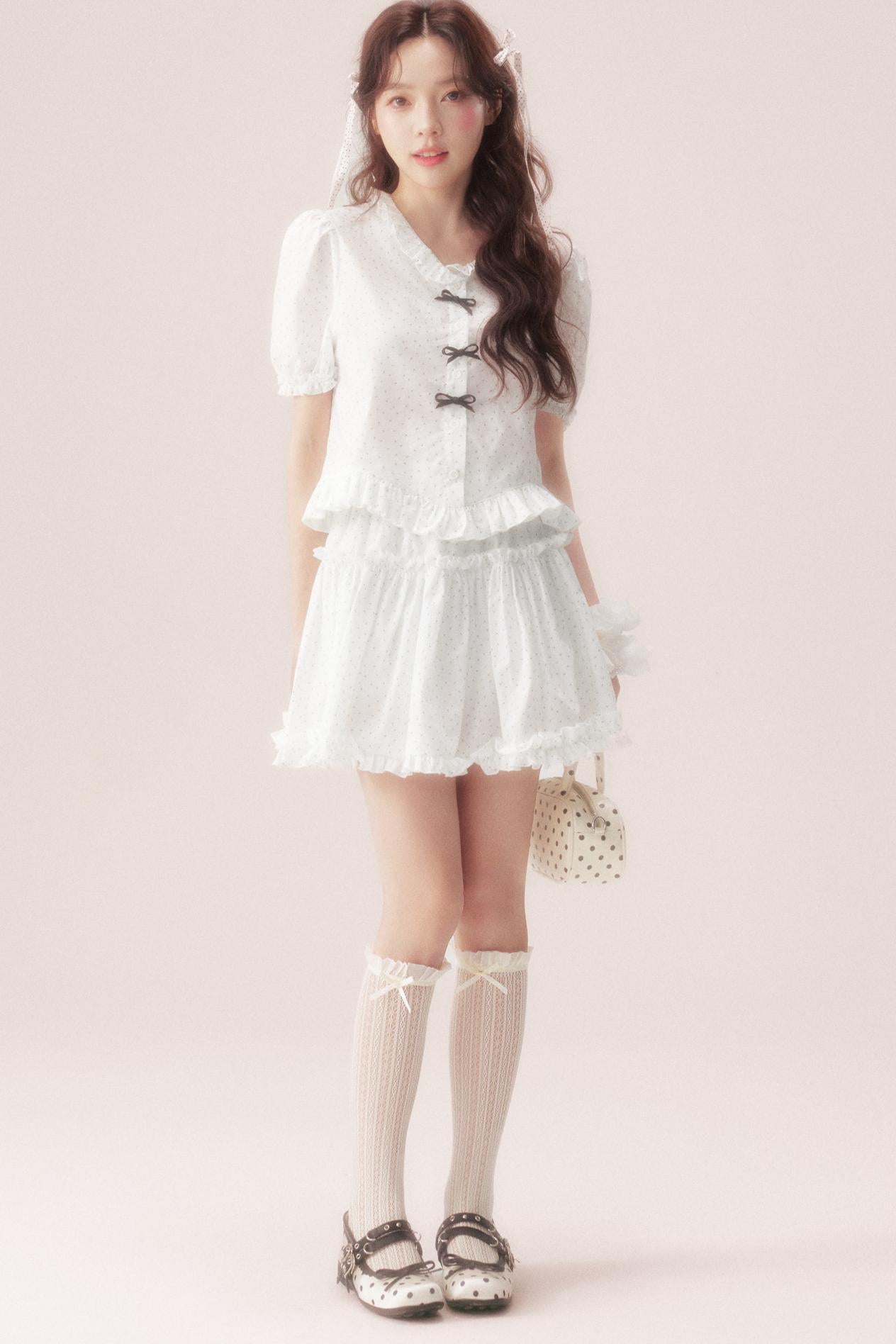 Polka Dot Bow Blouse Suit + Skirt