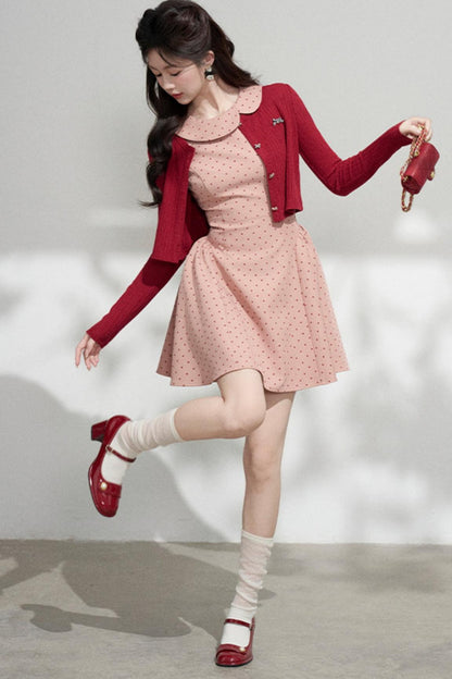 French Dot Dress + Cardigan