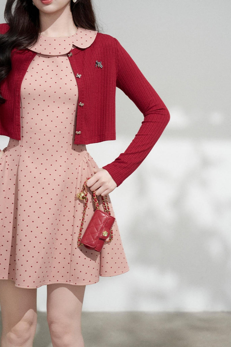 French Dot Dress + Cardigan