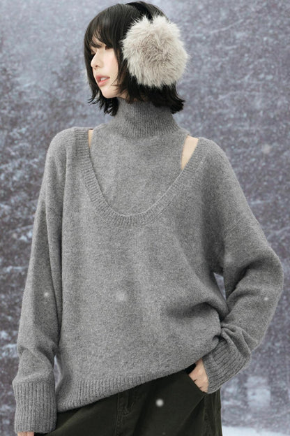 High Neck Layered Style Sweater Set