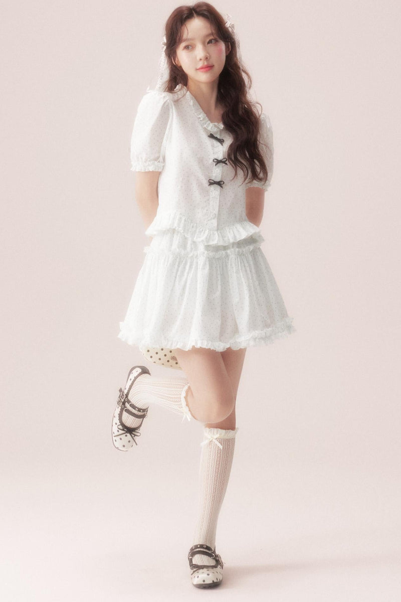 Polka Dot Bow Blouse Suit + Skirt