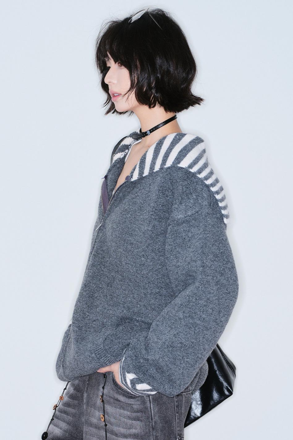 Striped Zip Knit Top