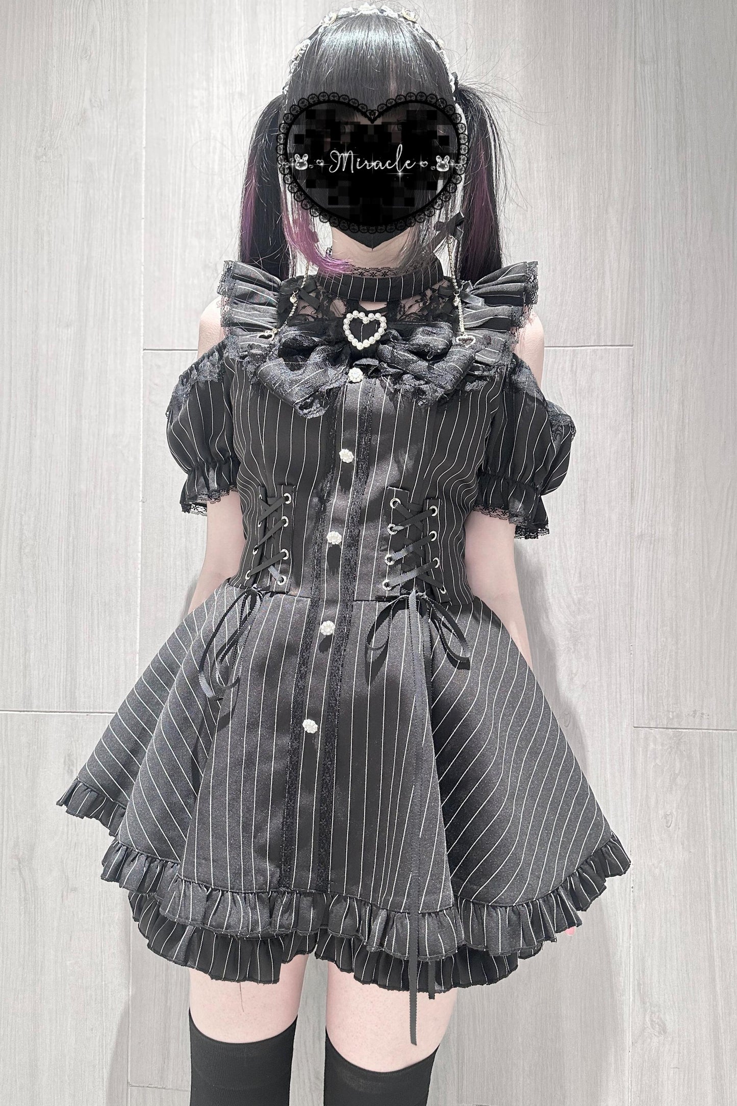 Black / Striped Gothic Lace Ribbon Dress Set
