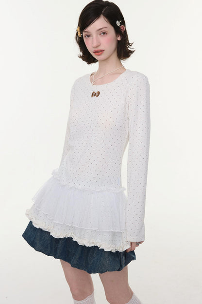 Lace Pleated Dot Top