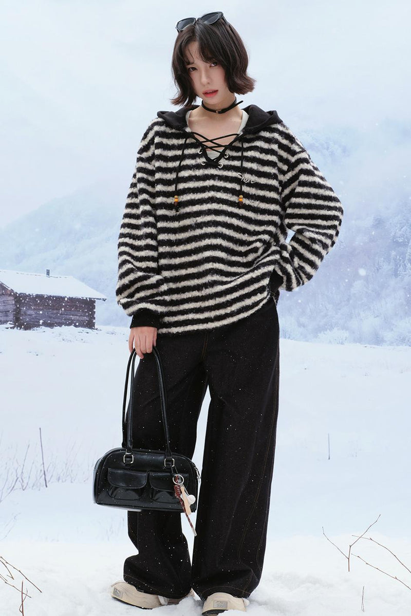Striped Loose Mode Hood Top