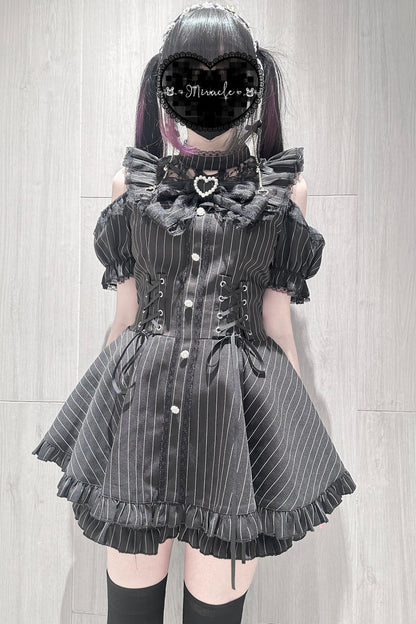 Black / Striped Gothic Lace Ribbon Dress Set