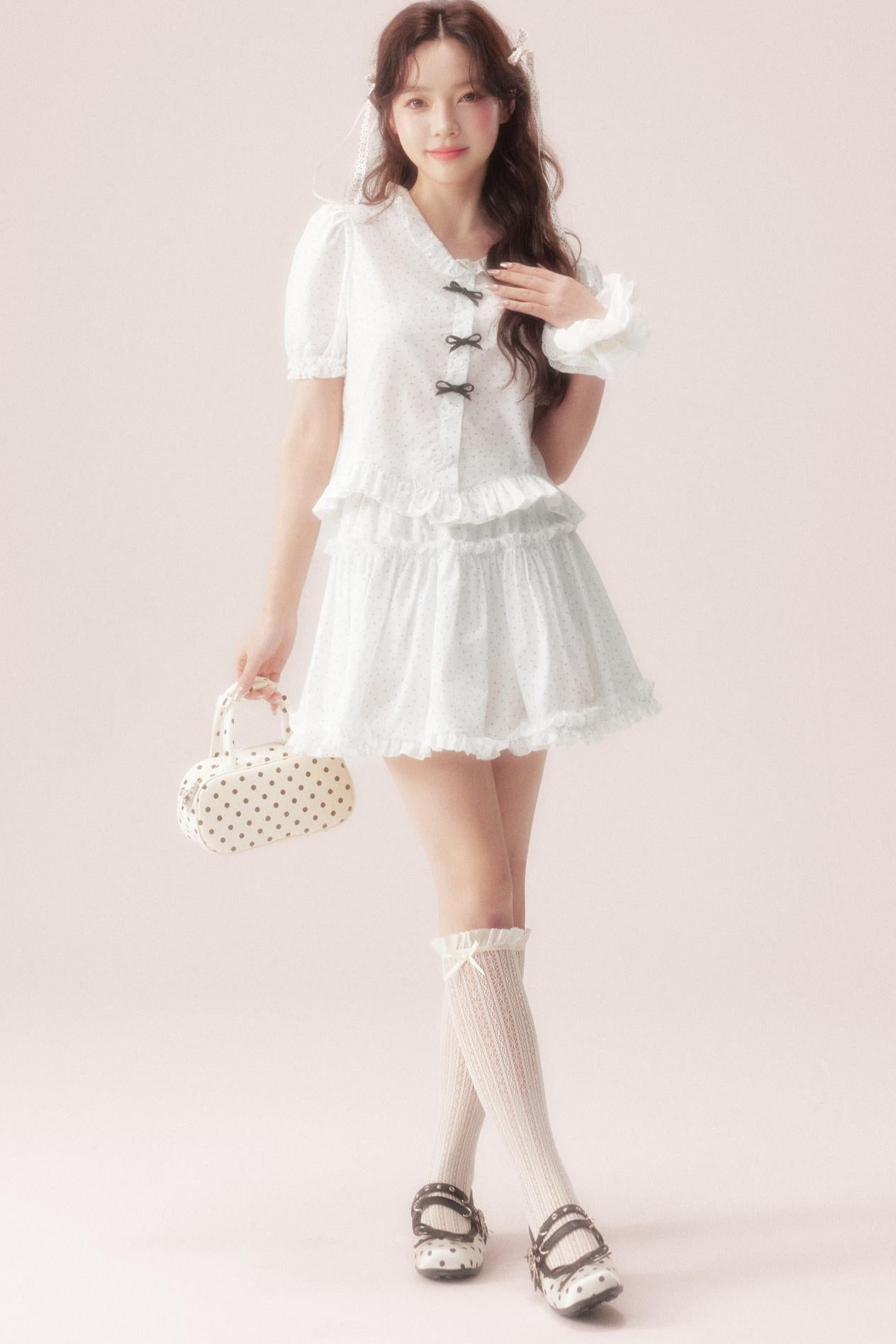 Polka Dot Bow Blouse Suit + Skirt