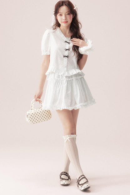 Polka Dot Bow Blouse Suit + Skirt