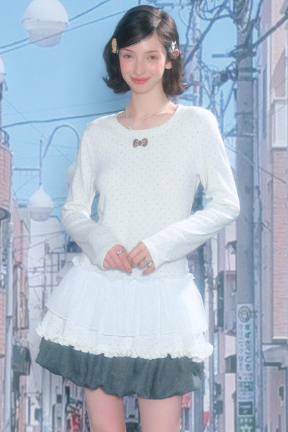 Lace Pleated Dot Top