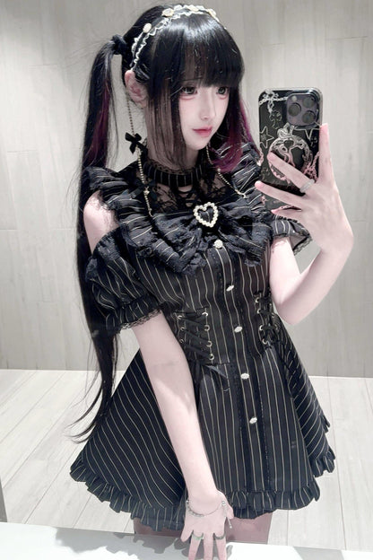 Black / Striped Gothic Lace Ribbon Dress Set