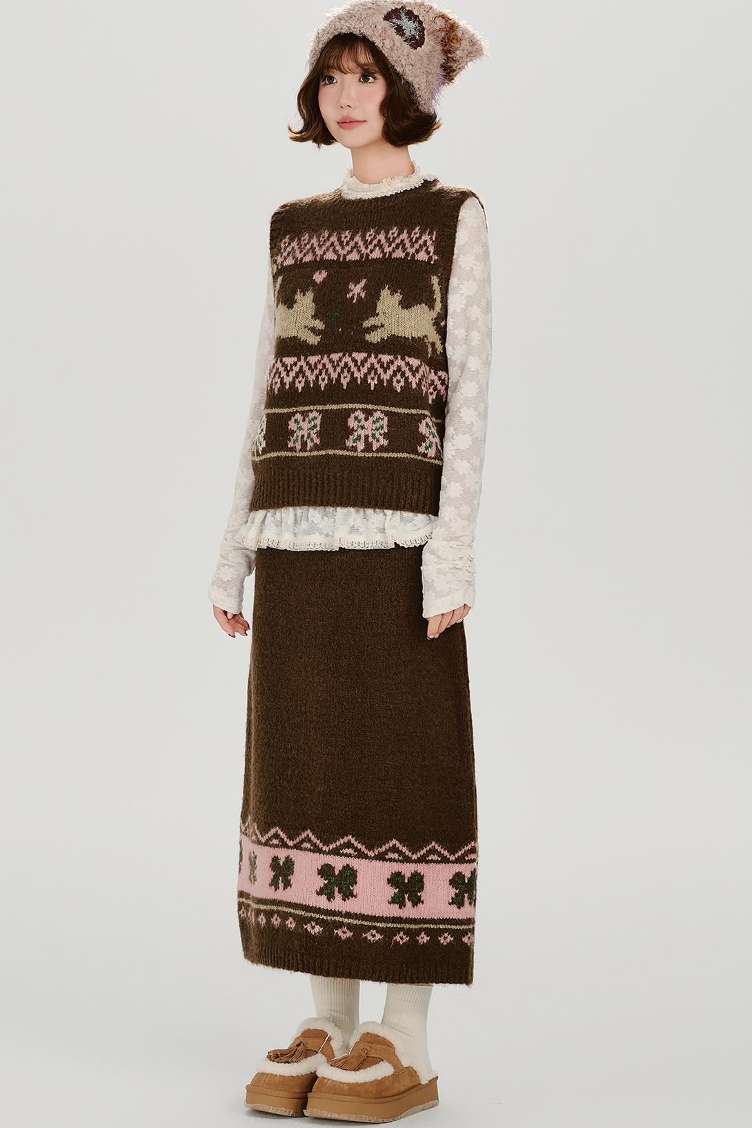 Retro Fair Isle Knit Vest + Skirt
